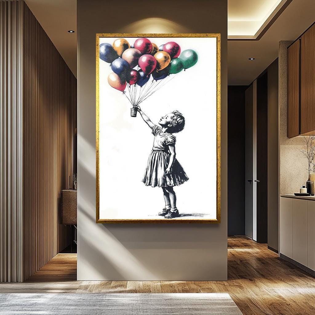 Banksy Balloon Wall Art - Colorful Balloon Girl Canvas | Hand-Painted Graffiti Decor