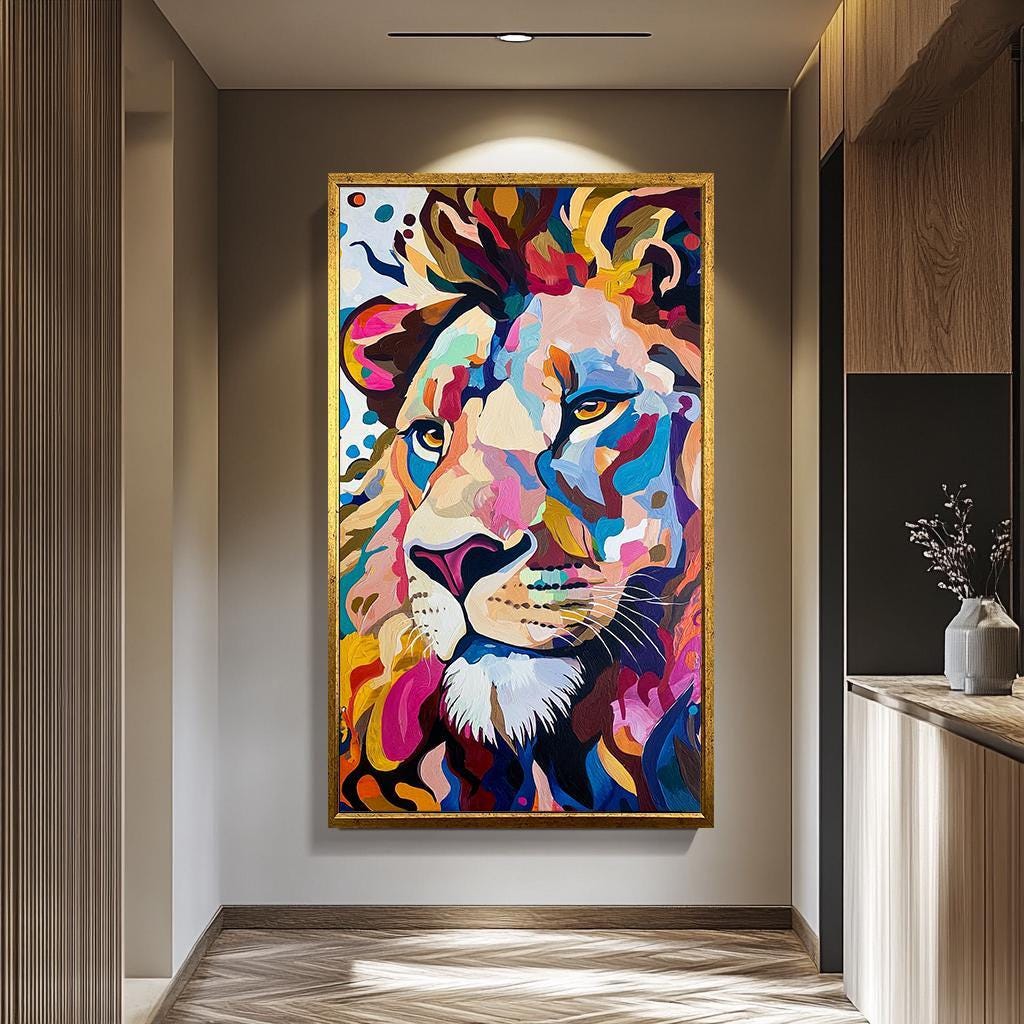 Colorful Lion Wall Art – Modern Abstract Canvas | Vibrant Wildlife Canvas Painting