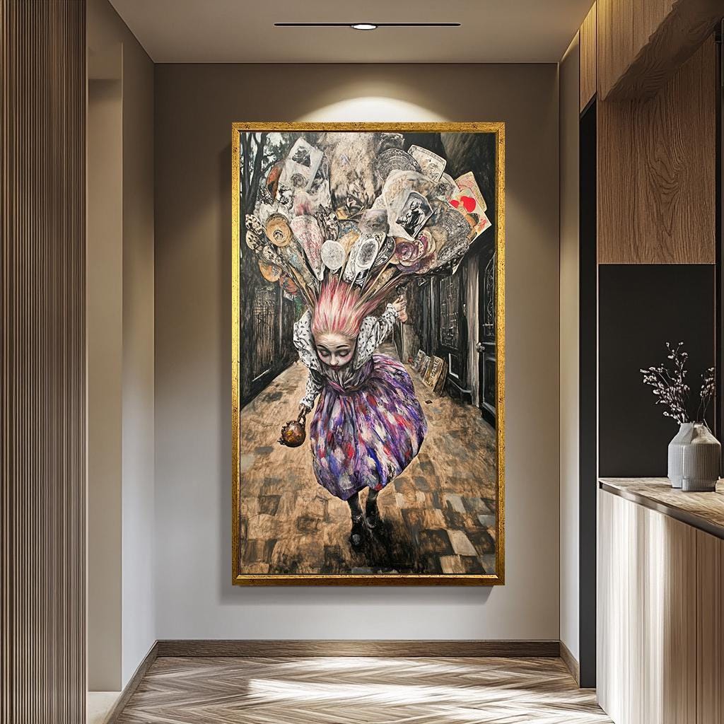 Surreal Woman Wall Art – Whimsical Fantasy Portrait Print | Gothic Dreamlike Painting