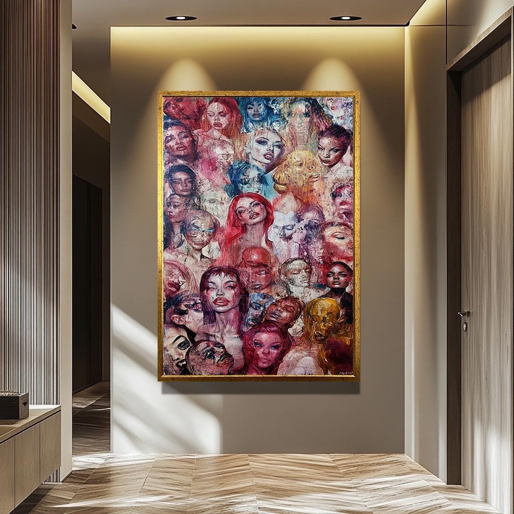 Surreal Faces Wall Art - Bold Pop Art Decor | Unique Canvas Prints & Vibrant Floral Painting