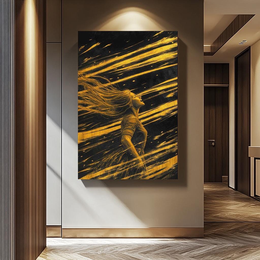 Women Wall Art – Golden Abstract Canvas Print | Feminine Black & Gold Decor