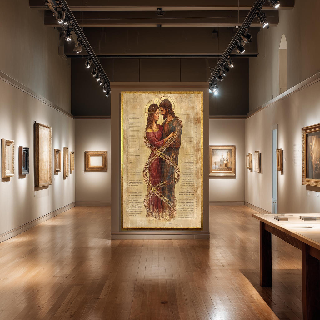 Sacred Lovers Canvas Print – Jesus Mary Magdalene Art | DNA Infinity Symbol Spiritual Wall Decor