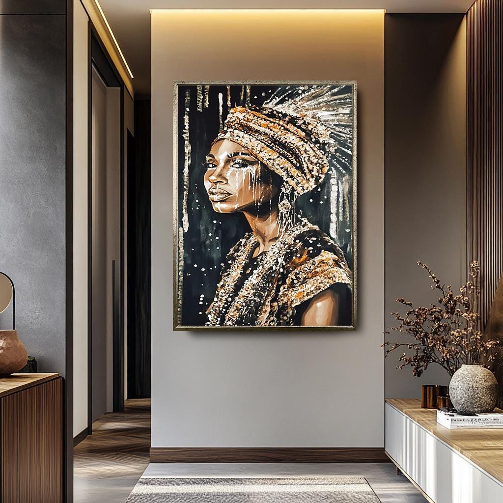 African Woman Wall Art - Female Portrait Canvas | Luxury Abstract Painting