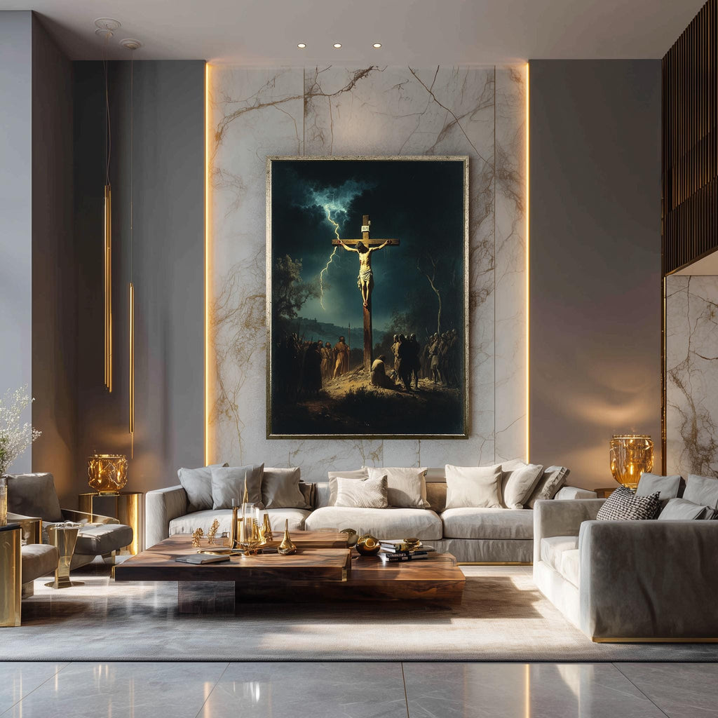 Jesus on the Cross Canvas – Powerful Christian Wall Art | Dark Crucifixion Scene