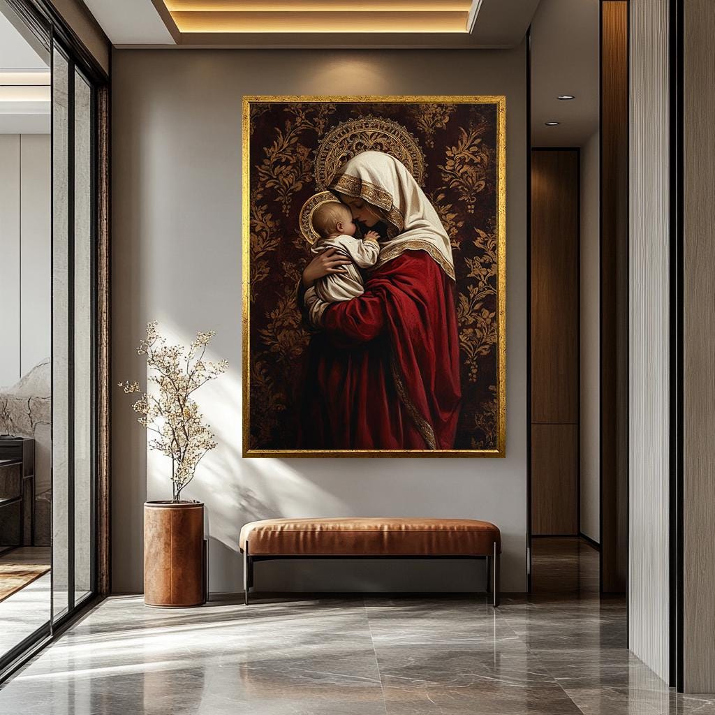 Virgin Mary Wall Art – Renaissance Religious Canvas Print | Sacred Family Artwork