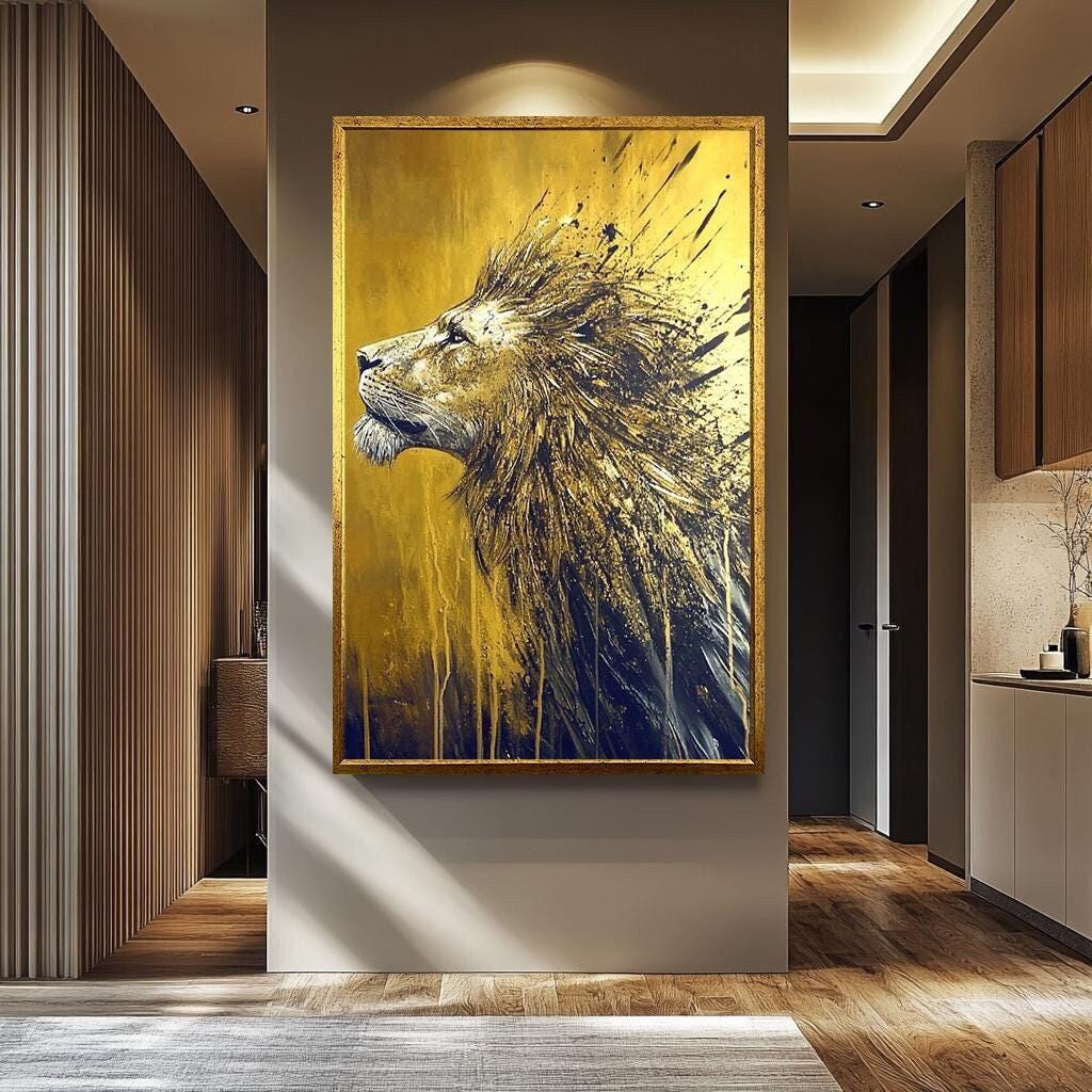 Lion Wall Decor – Abstract Lion Art Canvas Painting | Luxury Wildlife Wall Art