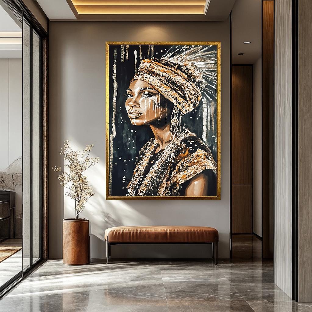 African Woman Wall Art - Female Portrait Canvas | Luxury Abstract Painting