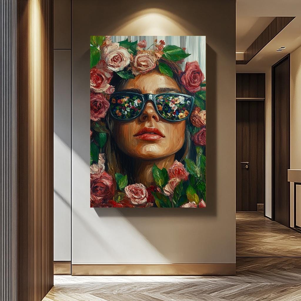Floral Woman Wall Art – Modern Portrait Painting | Abstract Female Artwork Print