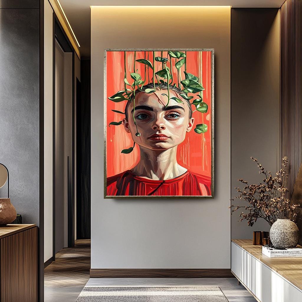 Surreal Woman Wall Art - Unique Abstract Female Portrait | Bold Colorful Canvas
