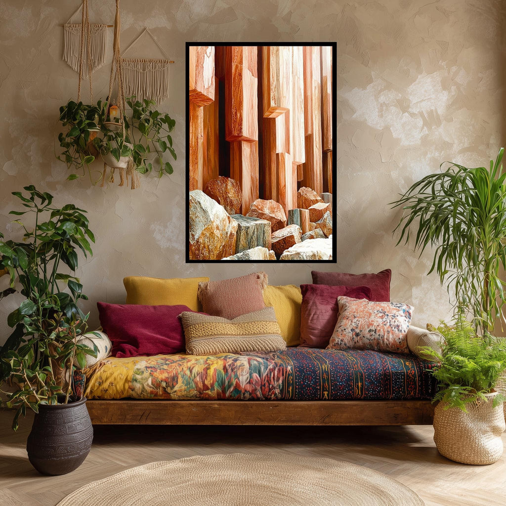 Natural Stone Wall Art – Geometric Rock Art Canvas Print in Warm Earth Tones