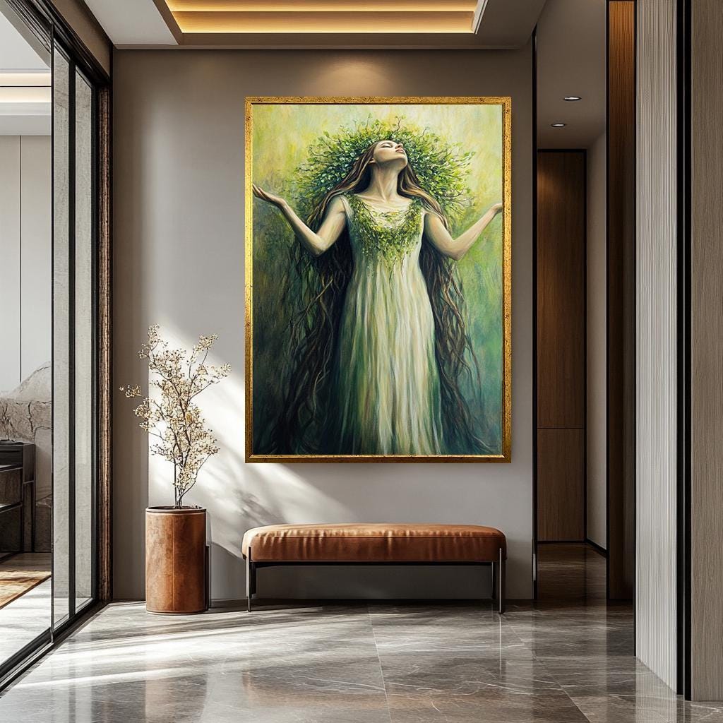 Women Wall Art – Feminine Canvas Print | Green Wall Decor | Fantasy Artwork