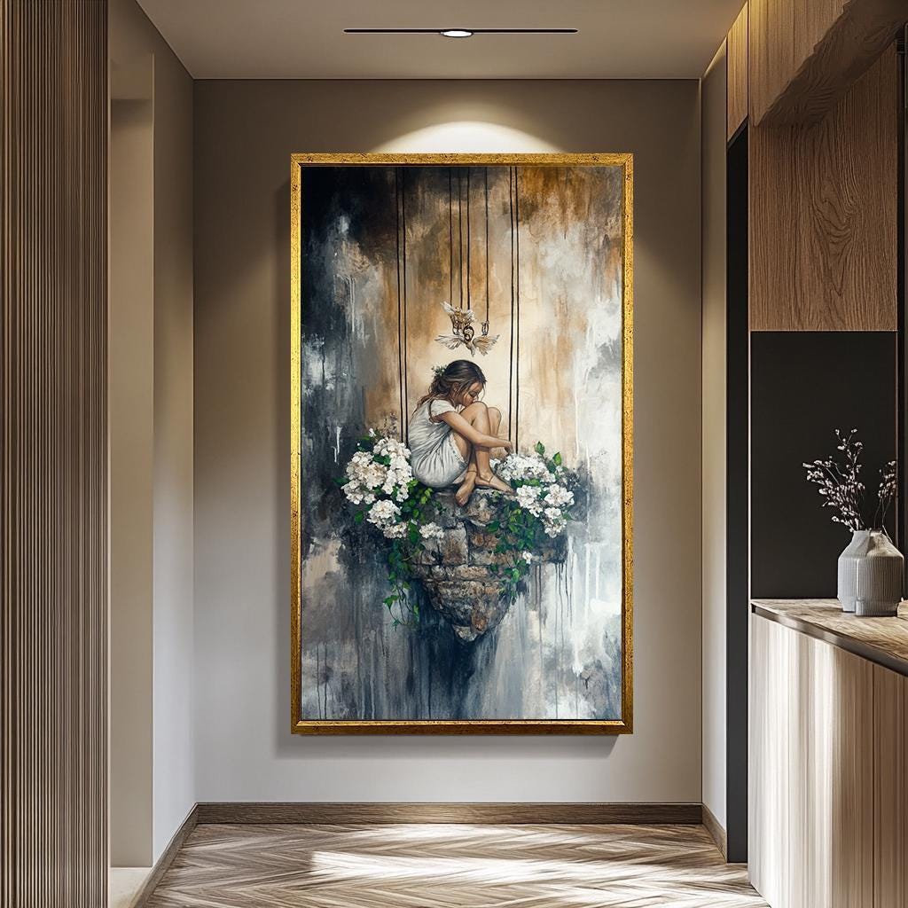 Surreal Woman Canvas Print – Dreamy Floating Girl Art | Vibrant Women Abstract Canvas