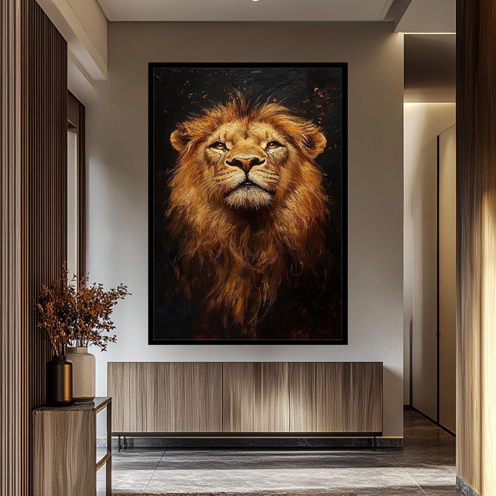 Lion Wall Art – Bold African Wildlife Canvas Painting | Safari Animal Decor
