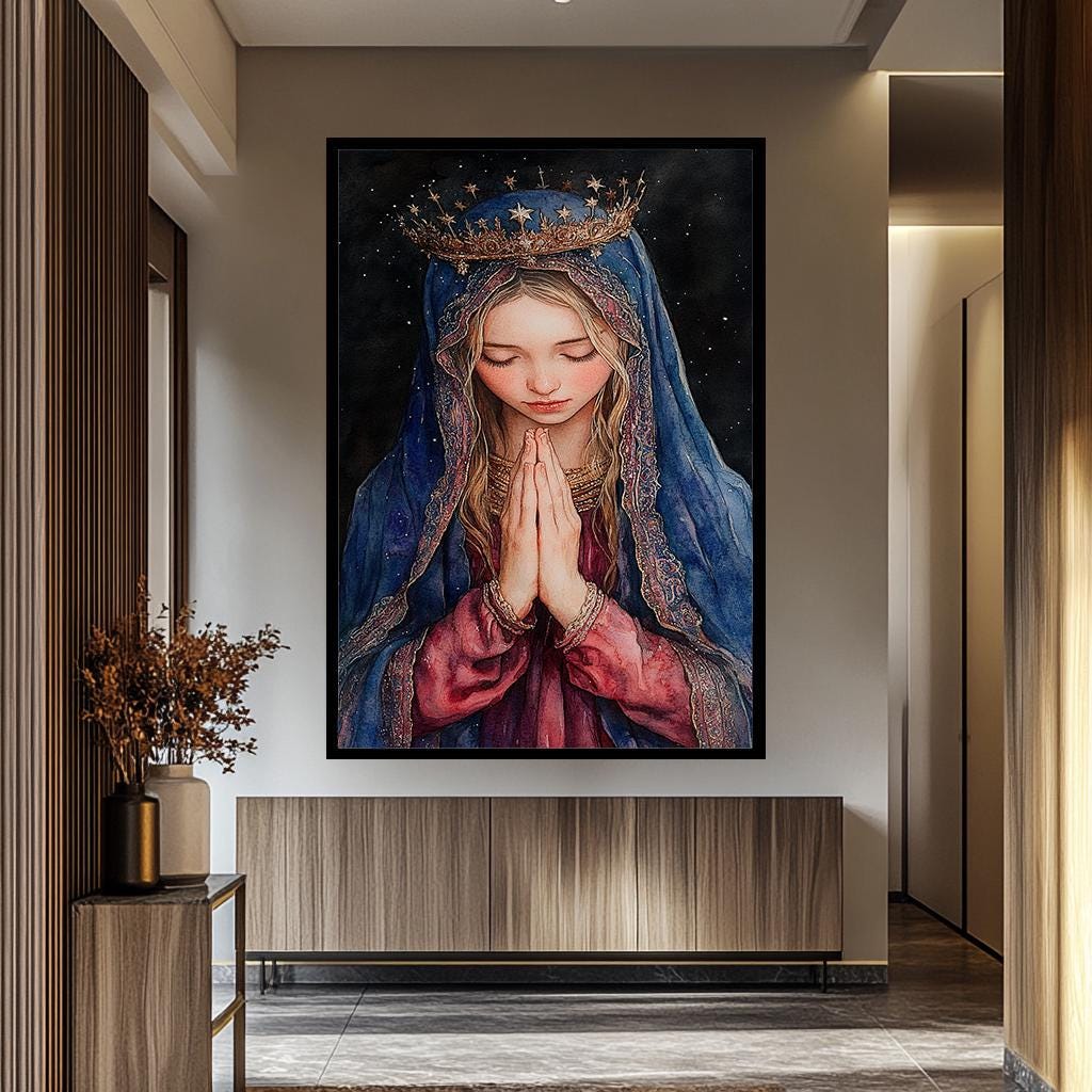 Virgin Mary Wall Art | Religious Canvas Painting - Catholic Home Decor