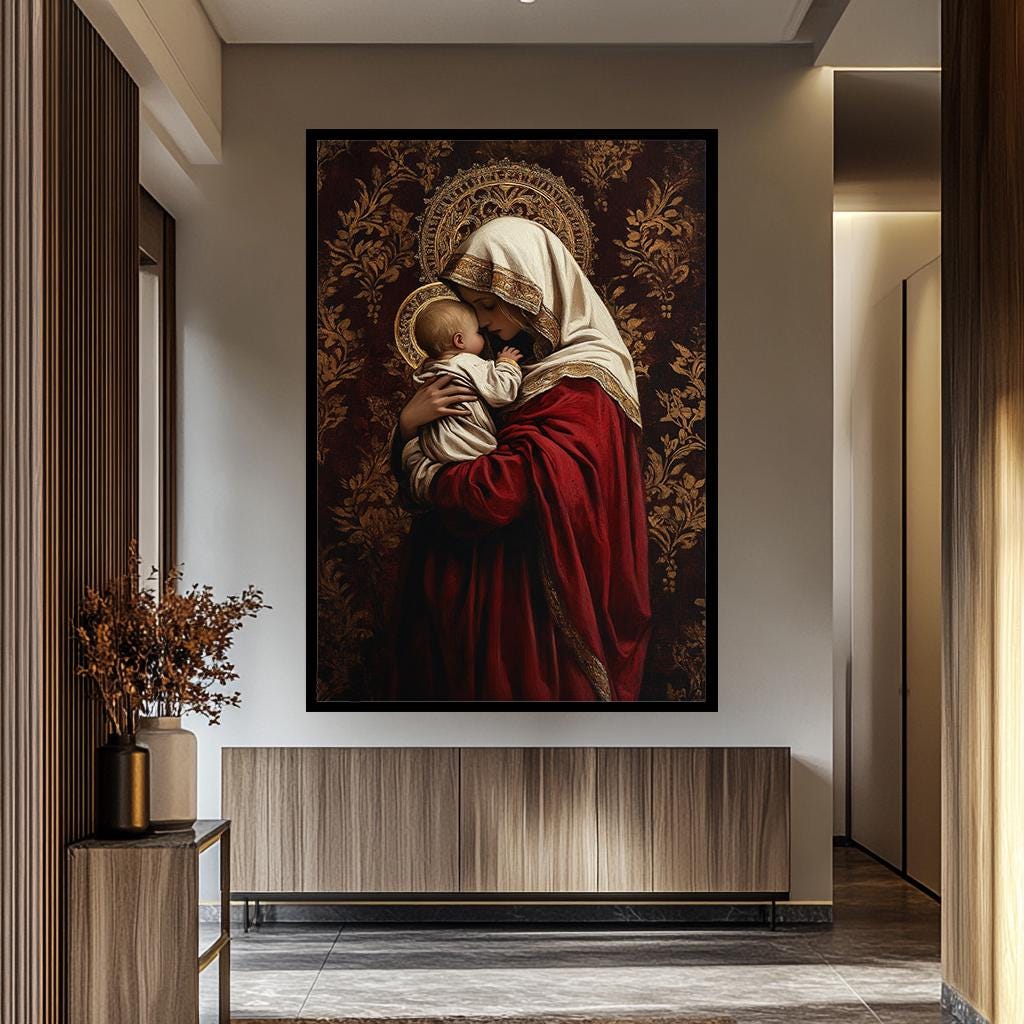 Virgin Mary Wall Art – Renaissance Religious Canvas Print | Sacred Family Artwork