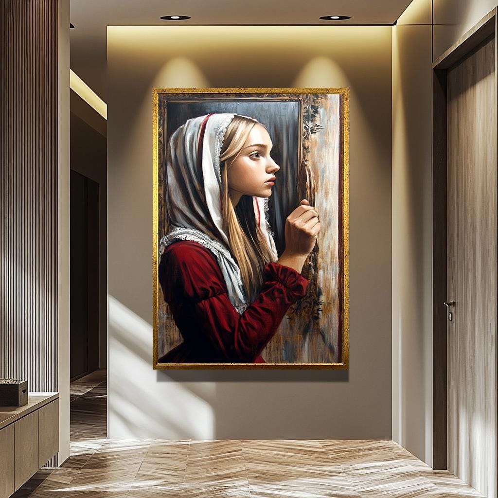 Vintage Woman Wall Art | Feminine Art Print on Gallery Style Canvas with Aged Antique Frame