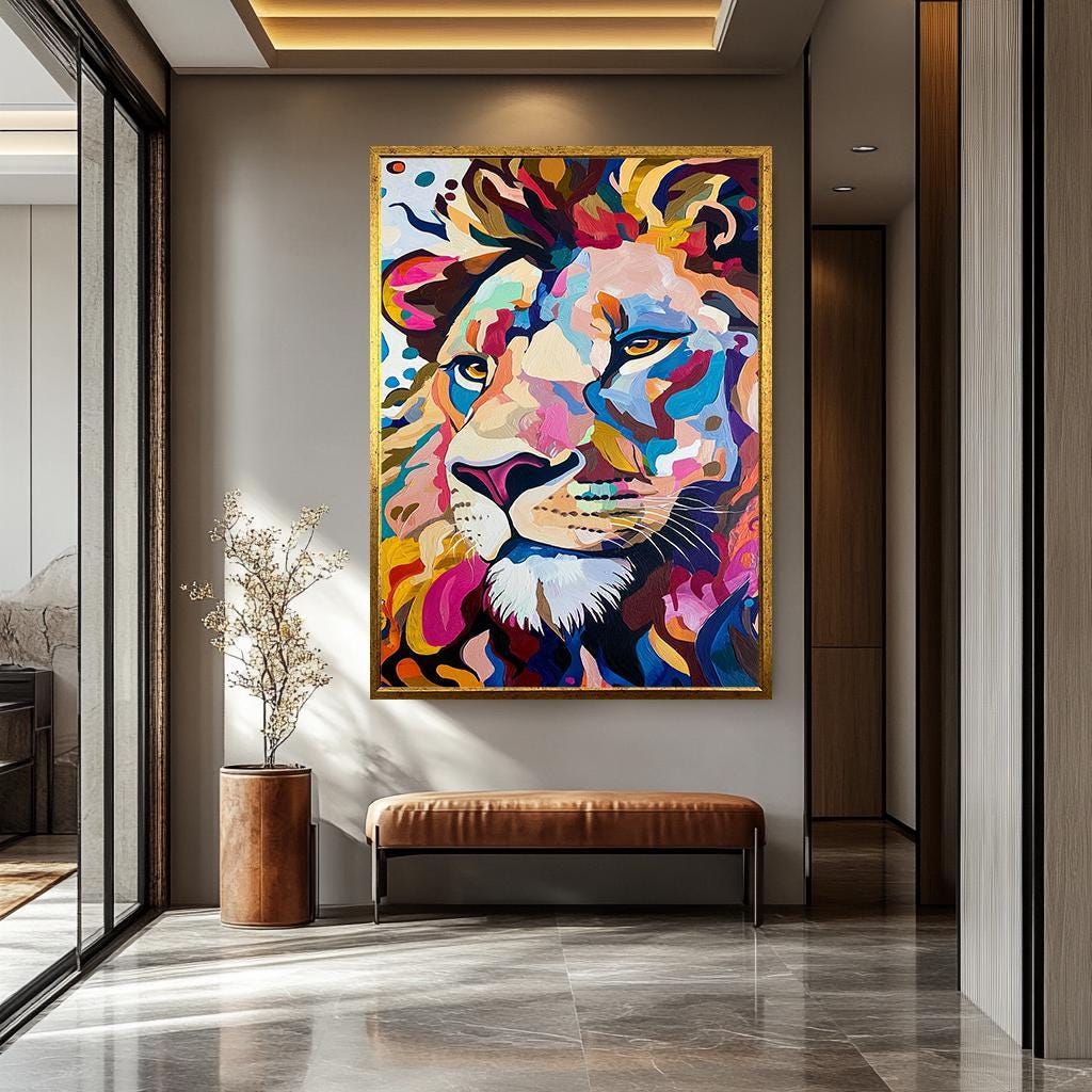 Colorful Lion Wall Art – Modern Abstract Canvas | Vibrant Wildlife Canvas Painting