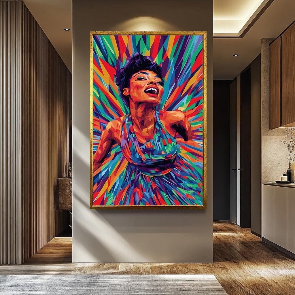 Pop Art Wall Art – Bold Colorful Painting of Joyful Woman | Modern Home Decor
