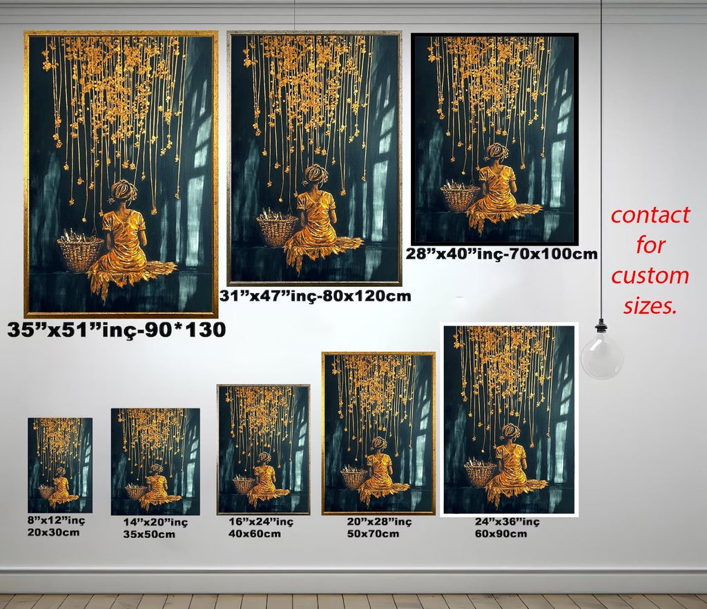 Women Wall Art - Golden Glow Abstract Canvas Painting | Black Gold Woman Portrait Print