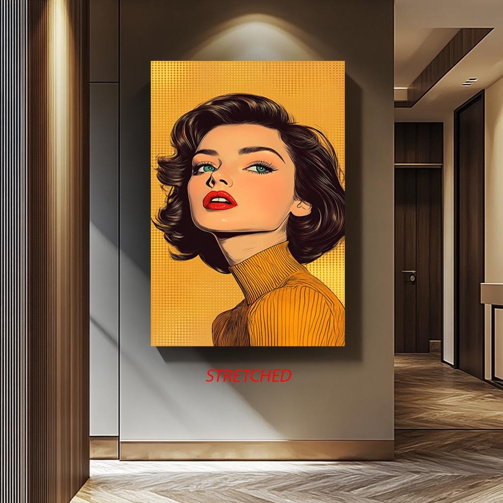 Pop Art Woman Canvas - Retro Wall Art With Bold Fashion Decor & Yellow Background Print