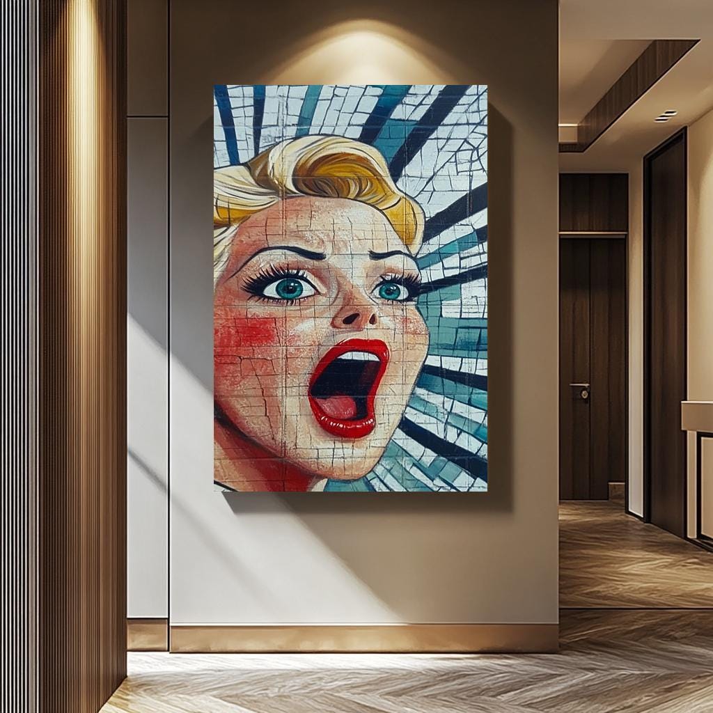 Pop Art Wall Art - Bold Wall Decor | Feminine Abstract Woman Portrait with Vintage Frame