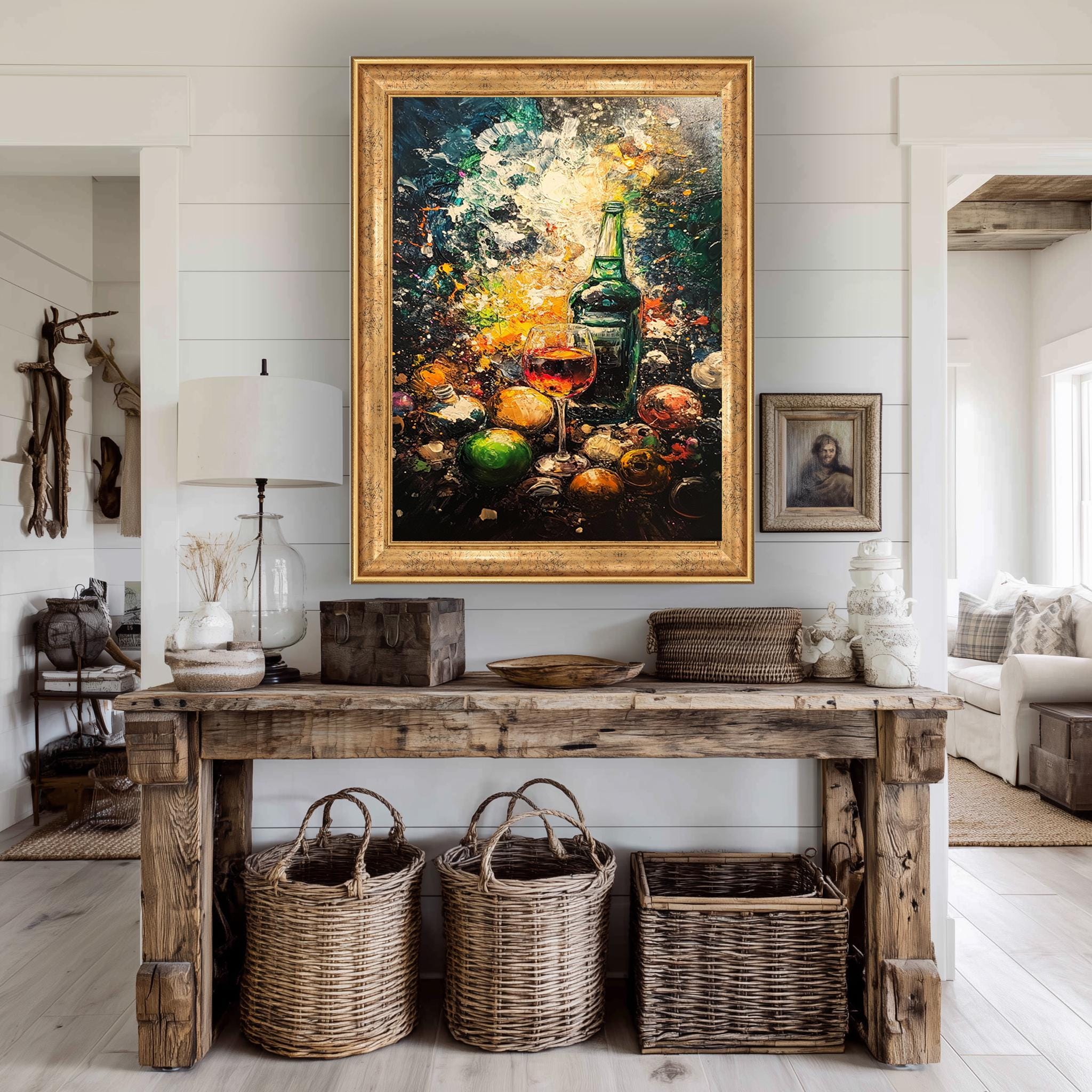 Wine Bottle Canvas Art – Colorful Abstract Holiday Ornaments | Ready to Hang Canvas