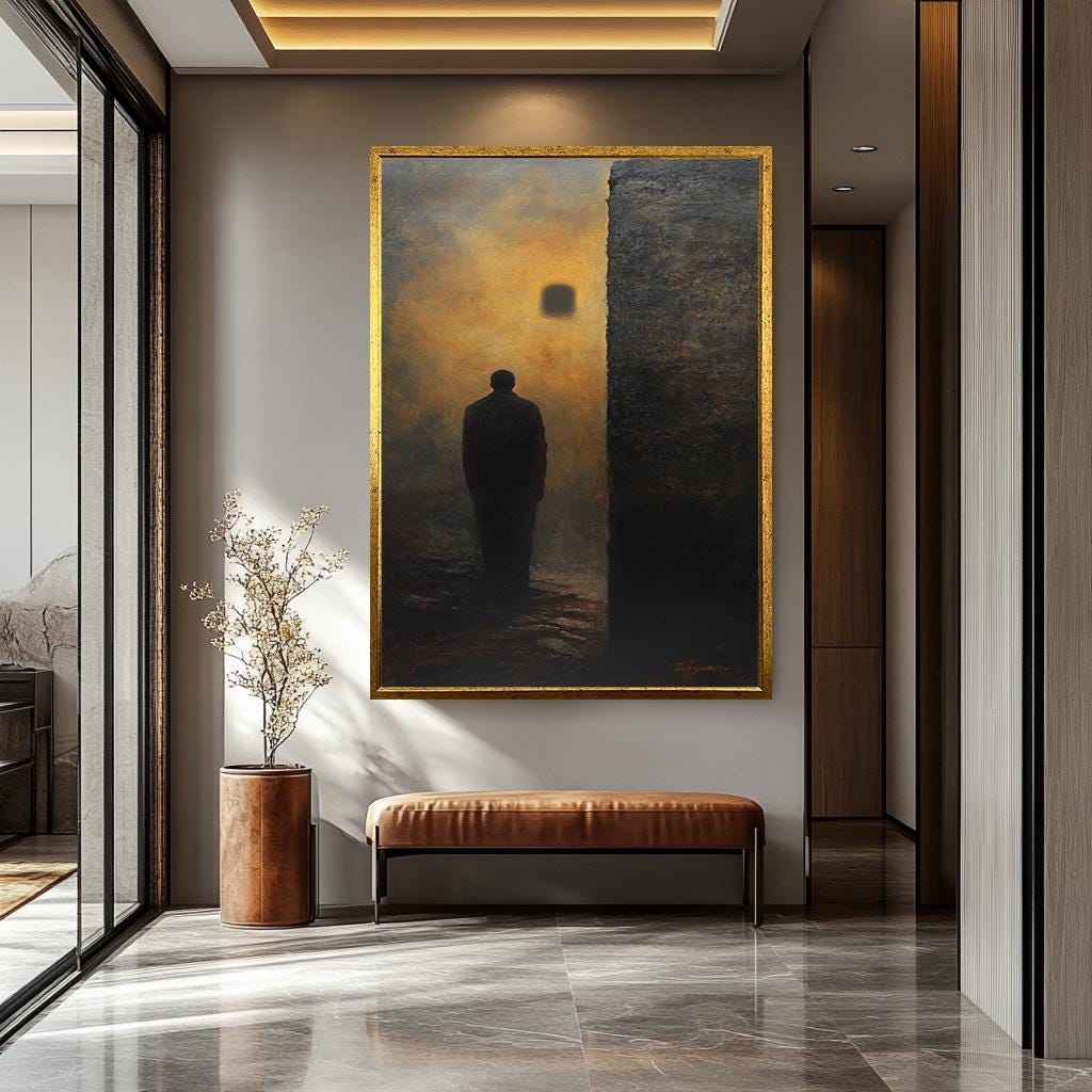 Mystery Shadow Man Canvas - Dark Surreal Print | Gothic Wall Art & Abstract Light Portal