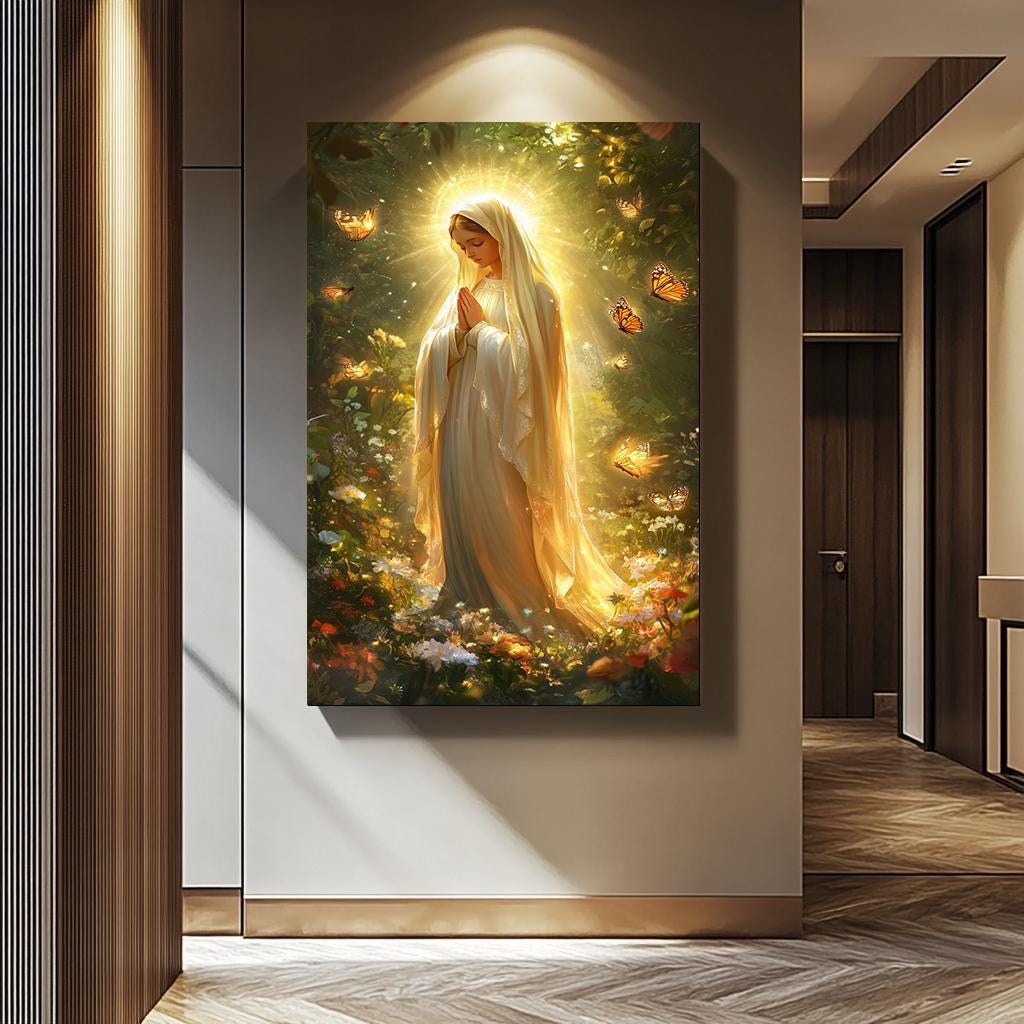 Virgin Mary Wall Art – Blessed Mother Art | Religious Canvas Painting | Catholic Wall Decor