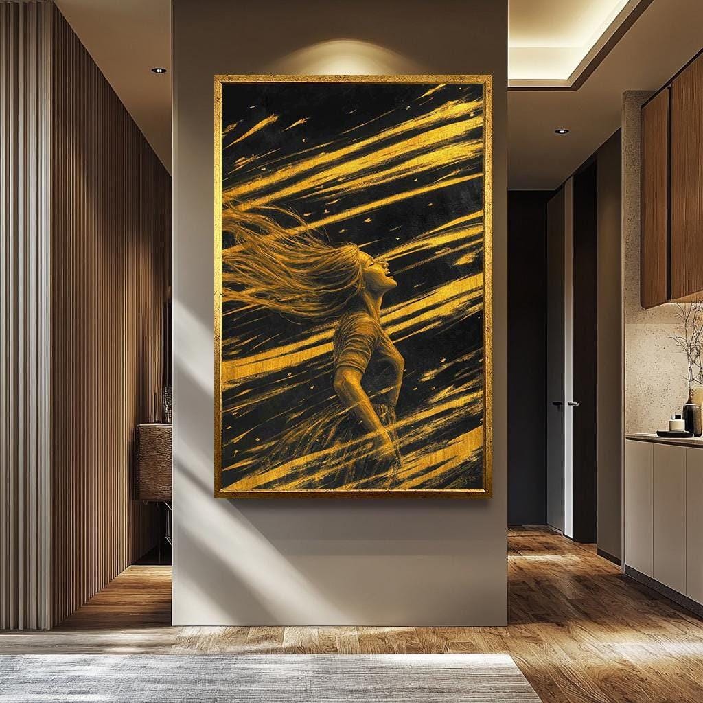 Women Wall Art – Golden Abstract Canvas Print | Feminine Black & Gold Decor