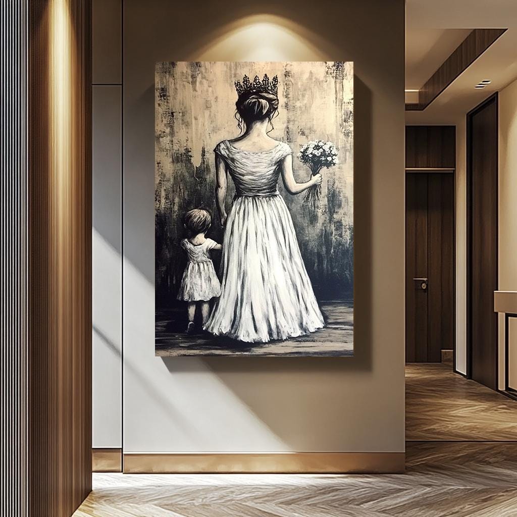 Mother and Child Wall Art - Black and White Canvas Print | Graffiti Wall Art Decor