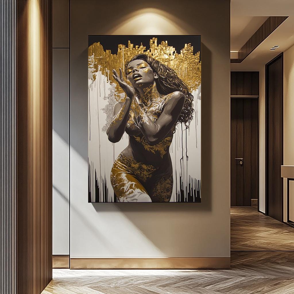 Women Wall Art – Abstract Women Canvas | Golden Wall Decor | Luxury Home Decor