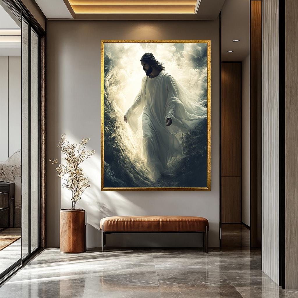 Jesus Canvas Wall Art - Christian Wall Decor | Walking on Water Spiritual Print