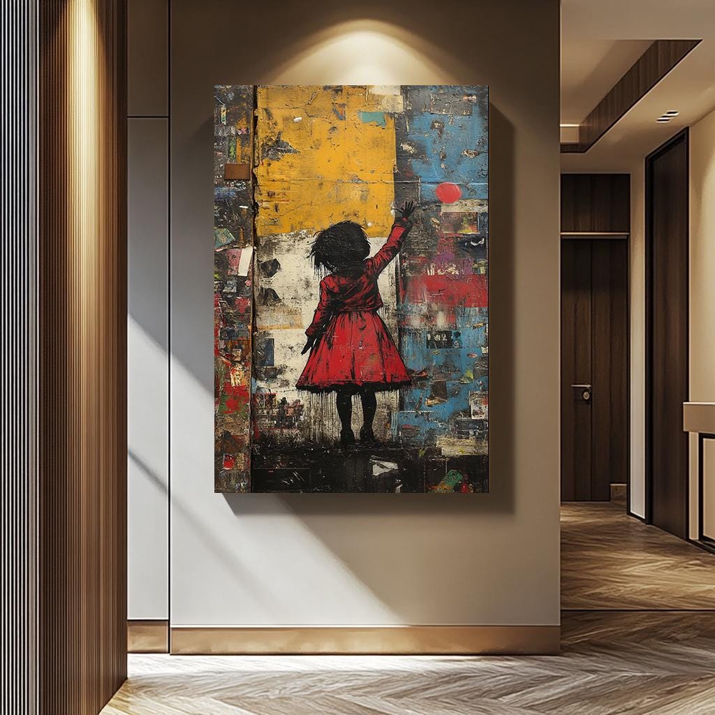 Banksy Red Balloon Art – Urban Street Art Canvas Painting | Modern Graffiti Wall Decor