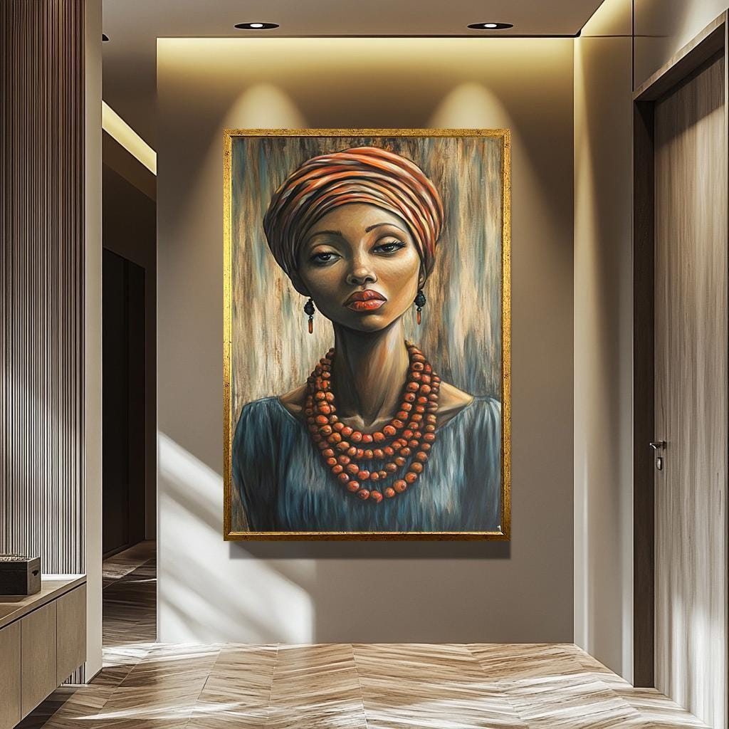 African Women Wall Art – Bold Tribal Woman Painting | Elegant Female Portrait Canvas