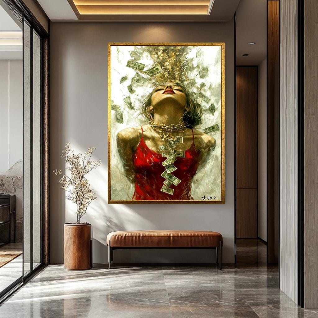 Luxury Woman Money Art – Bold Wealth Artwork | Financial Freedom Canvas Print