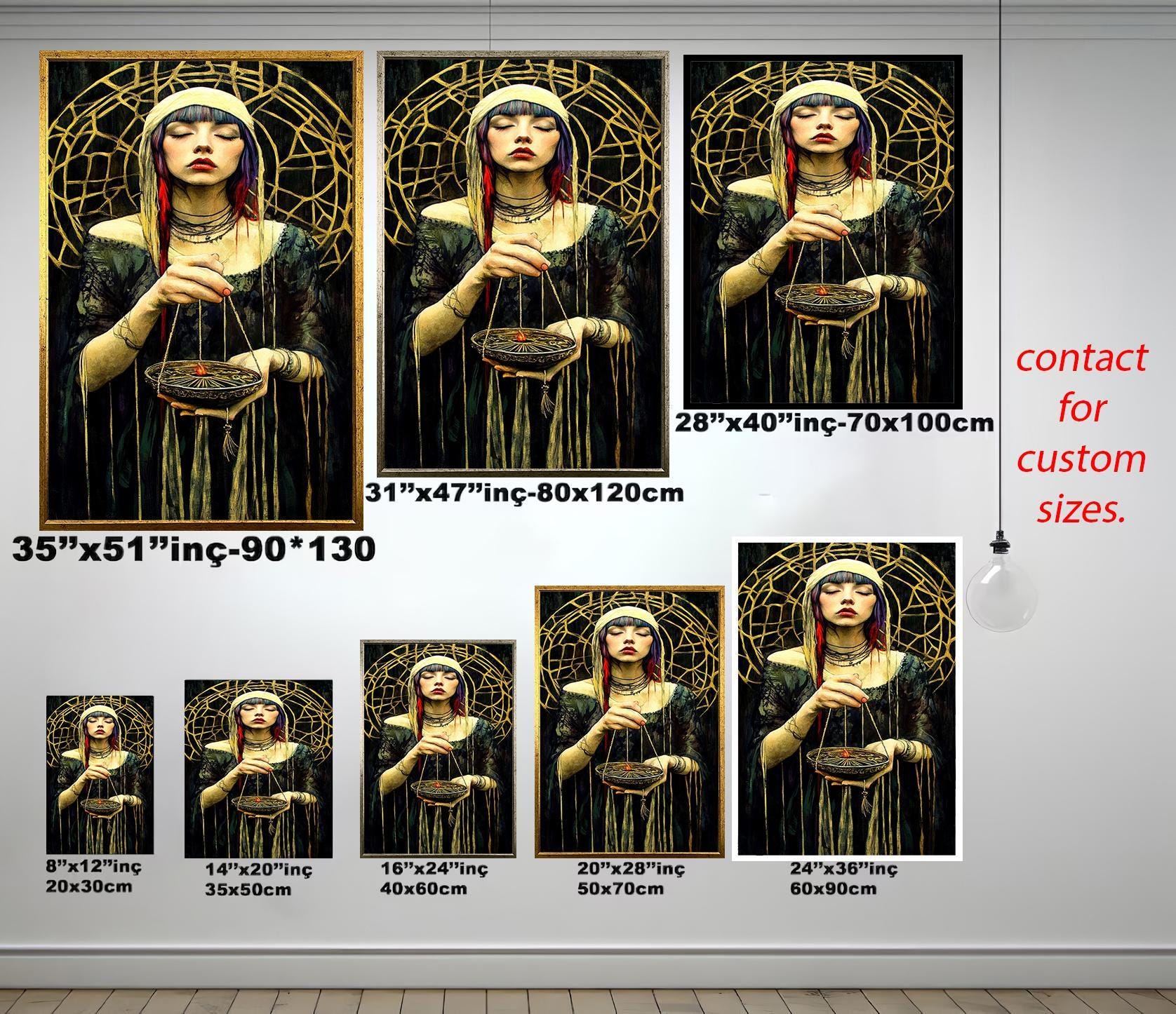 Mystical Woman Wall Art | Dark Aesthetic Decor – Feminine Gothic Artwork & Boho Witch Portrait