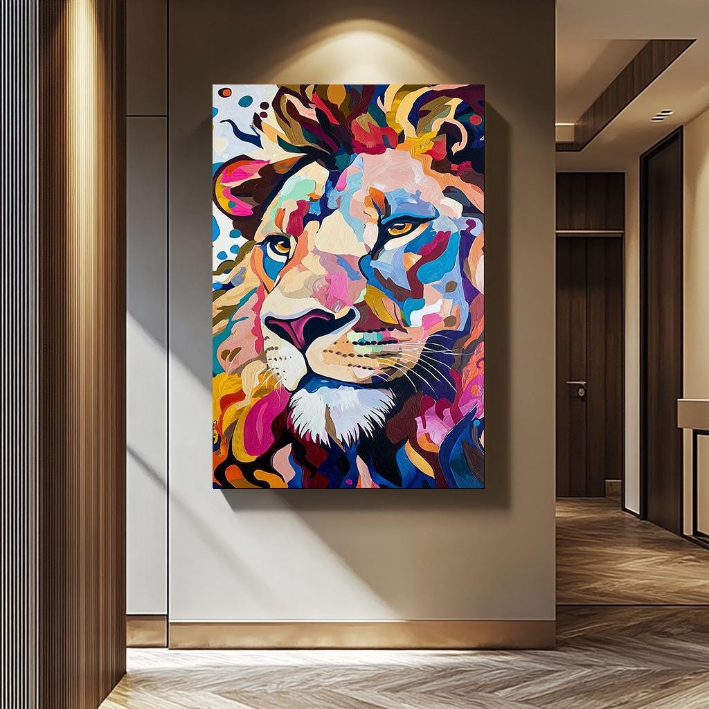 Colorful Lion Wall Art – Modern Abstract Canvas | Vibrant Wildlife Canvas Painting