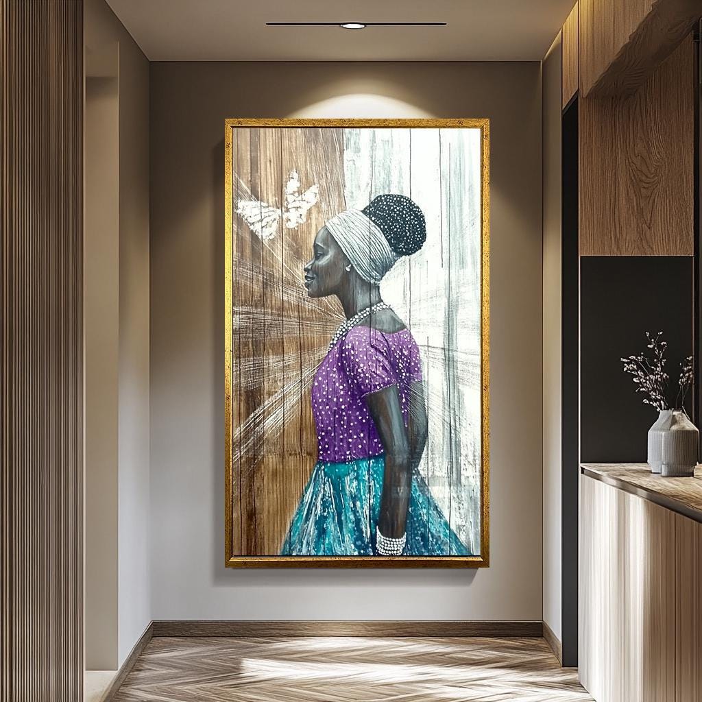 African Women Wall Art – Elegant Female Portrait Painting on Black Woman Canvas