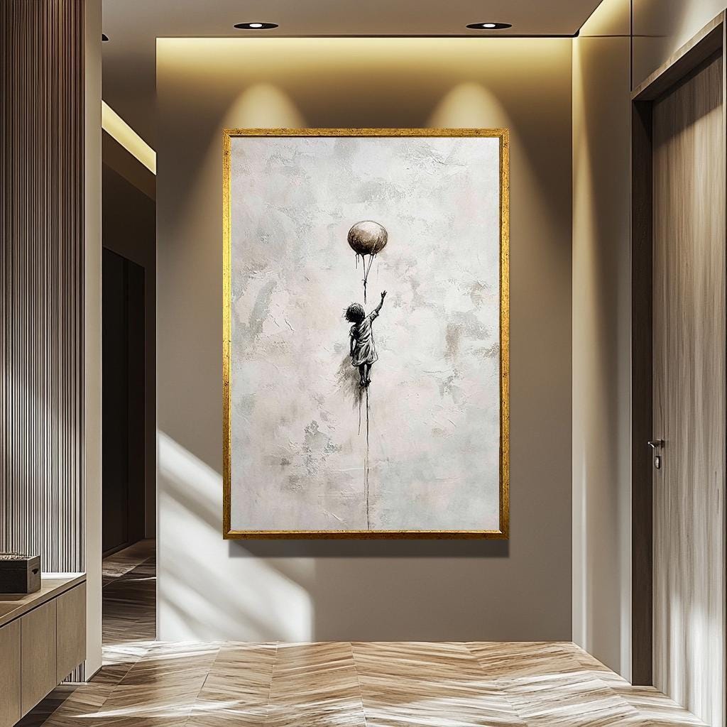 Minimalist Balloon Girl Art - Banksy Style Canvas | Urban Graffiti Decor