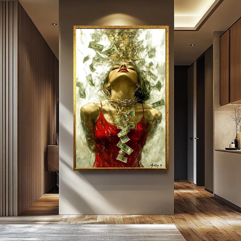 Luxury Woman Money Art – Bold Wealth Artwork | Financial Freedom Canvas Print