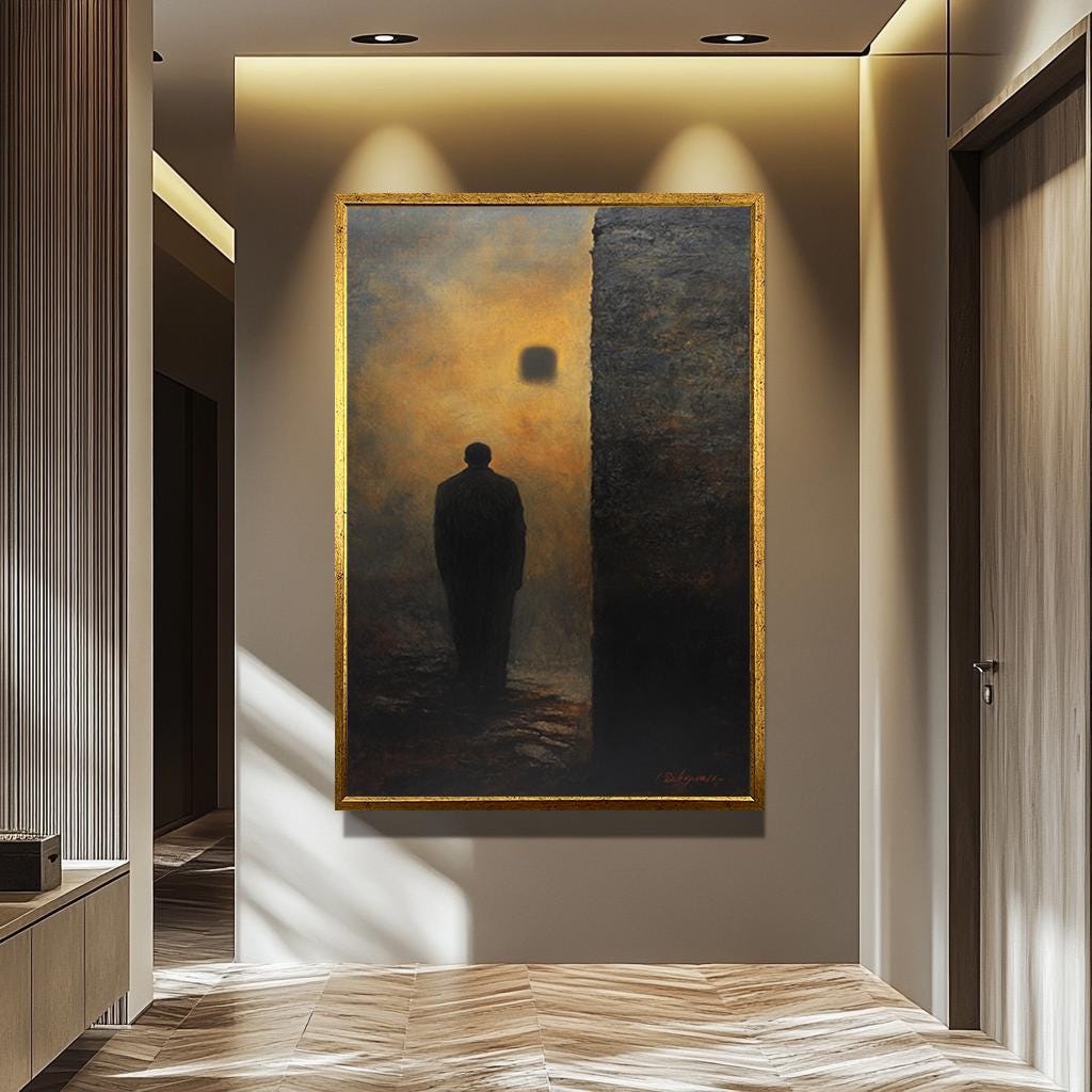 Mystery Shadow Man Canvas - Dark Surreal Print | Gothic Wall Art & Abstract Light Portal