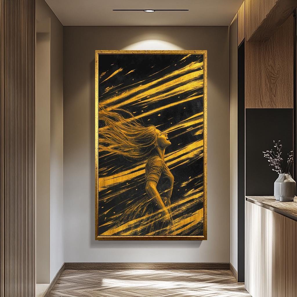 Women Wall Art – Golden Abstract Canvas Print | Feminine Black & Gold Decor