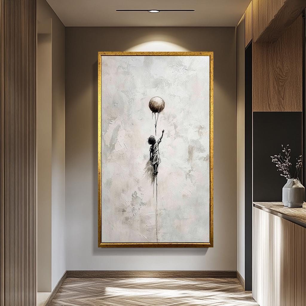 Minimalist Balloon Girl Art - Banksy Style Canvas | Urban Graffiti Decor