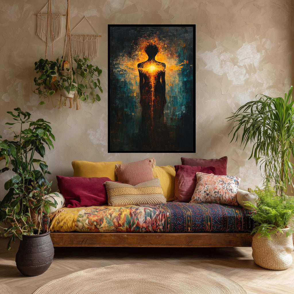 Abstract Woman Canvas Art - Fiery Heart Silhouette | Modern Emotional Wall Decor
