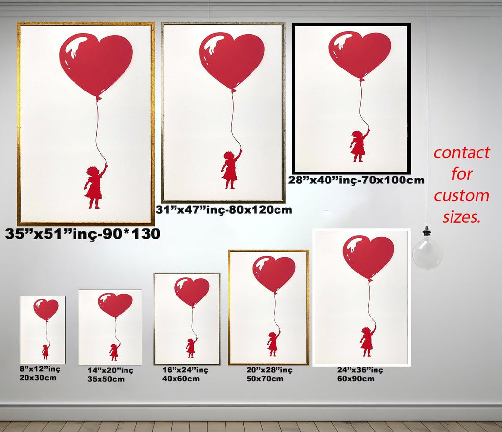 Red Balloon Girl Wall Art – Banksy Inspired Minimalist Canvas Art | Urban Wall Decor