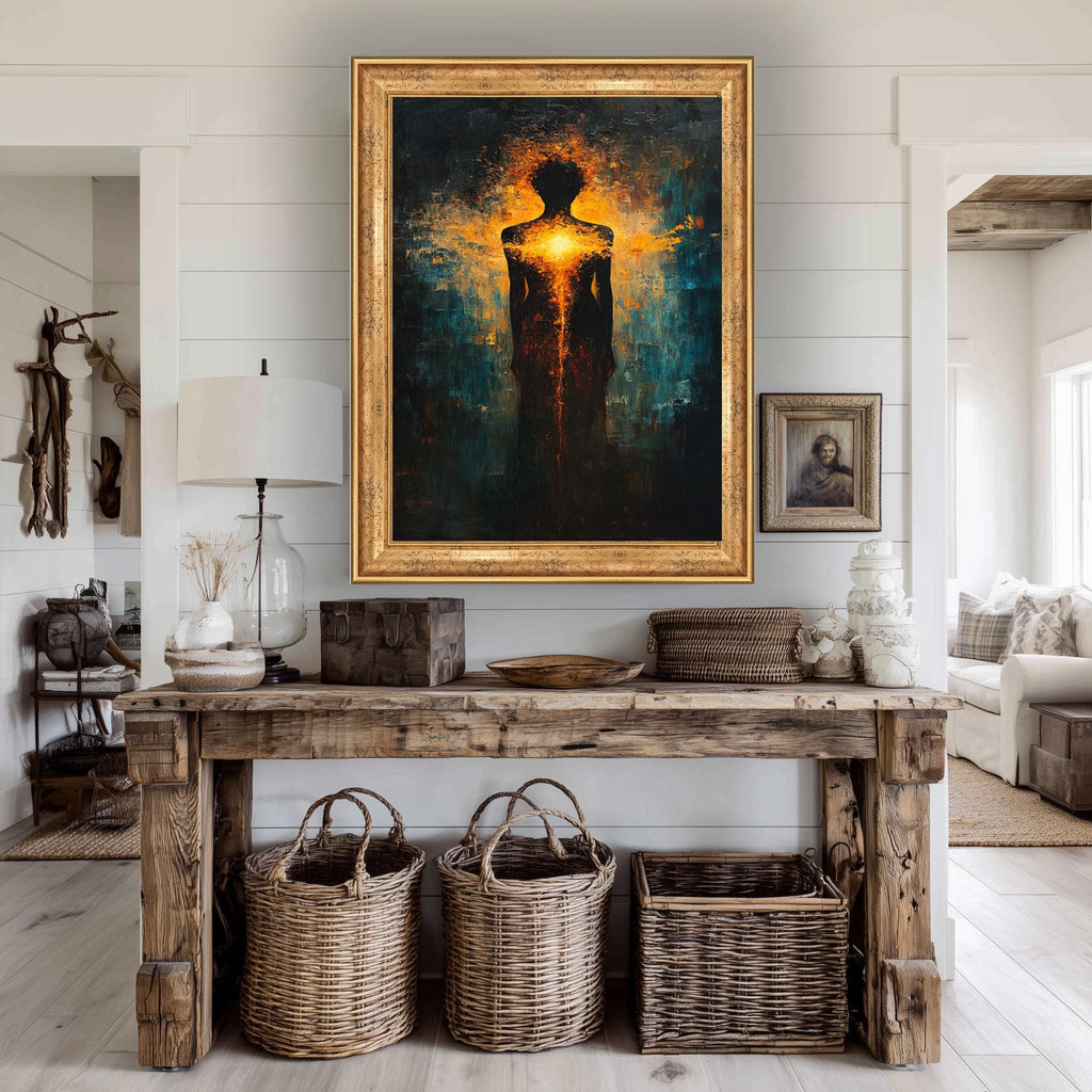 Abstract Woman Canvas Art - Fiery Heart Silhouette | Modern Emotional Wall Decor