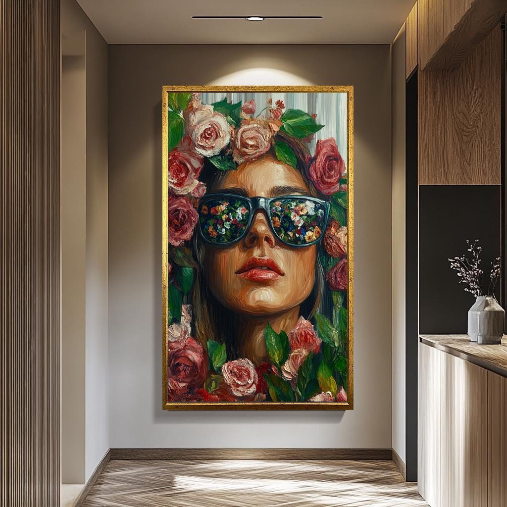 Floral Woman Wall Art – Modern Portrait Painting | Abstract Female Artwork Print
