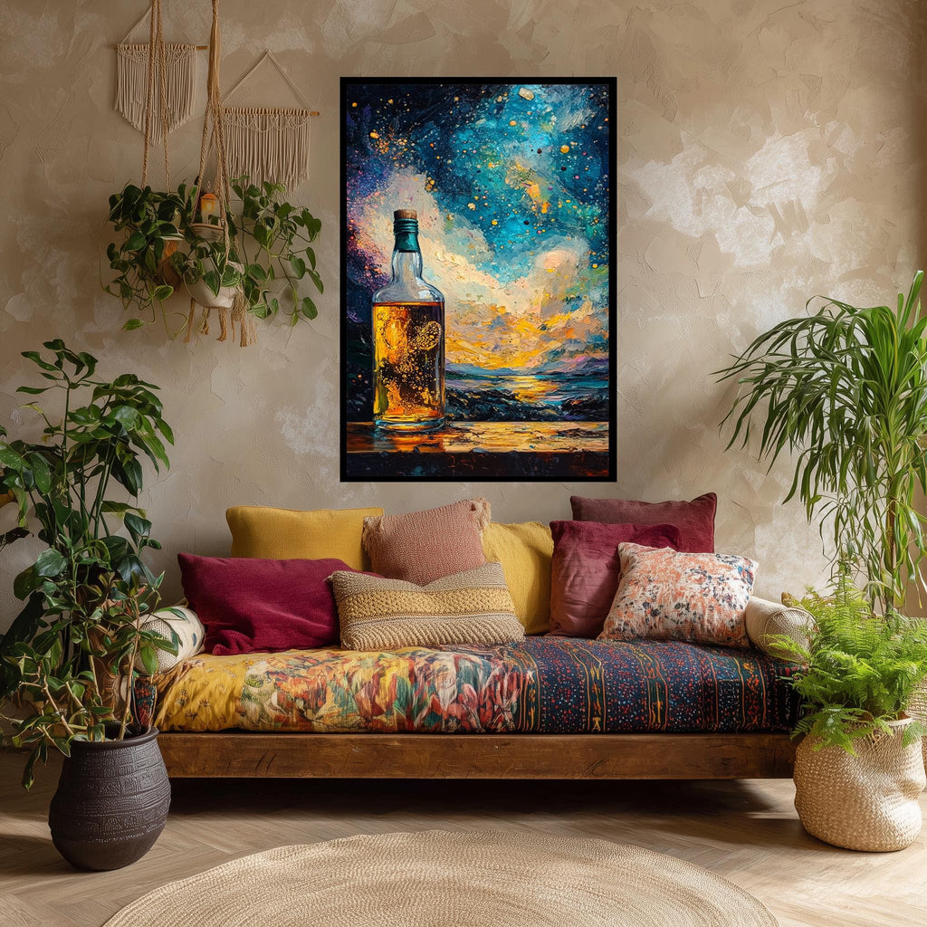 Whiskey Bottle Canvas Abstract Liquor Art – Sunset Alcohol Wall Print For Bar Lounge Decor
