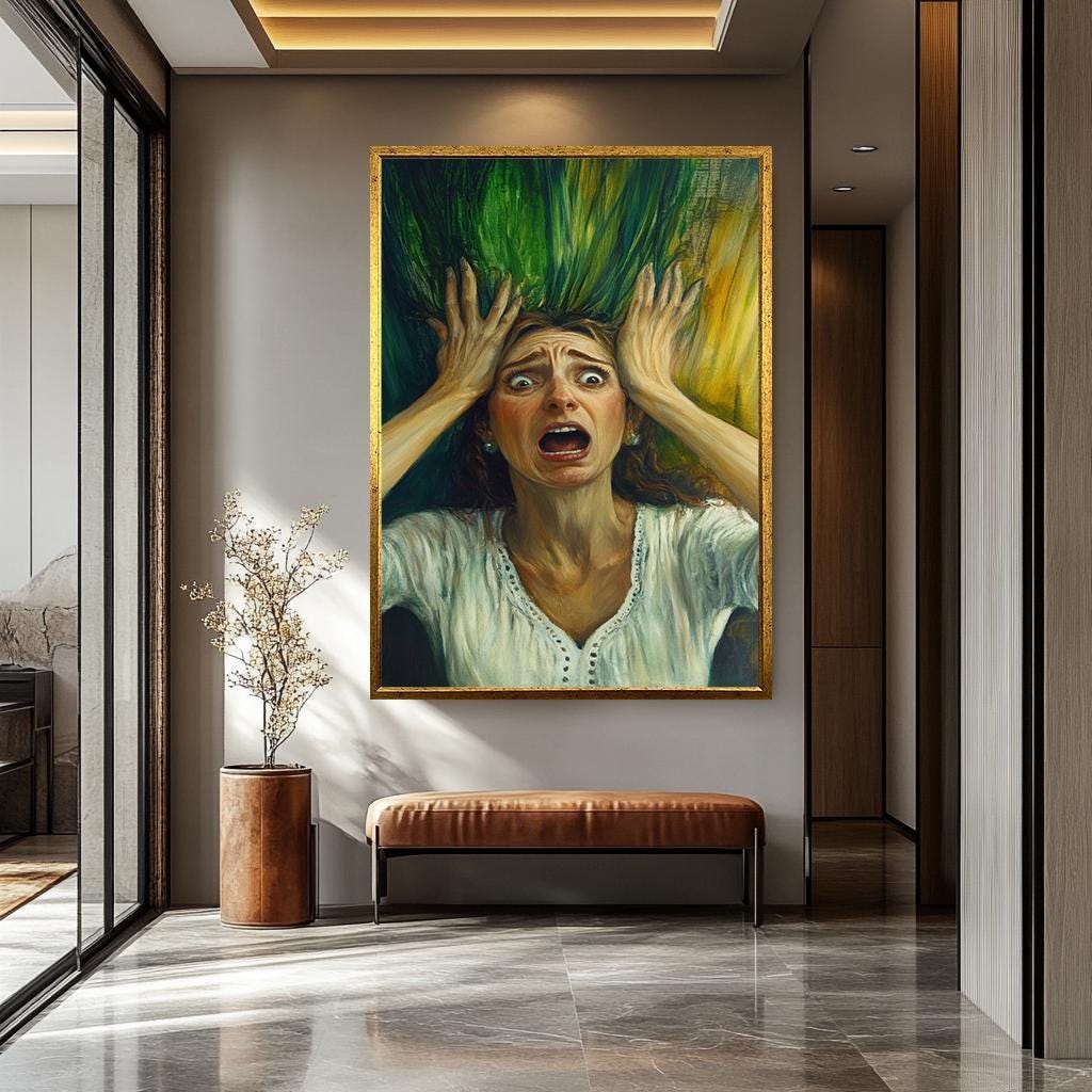 Emotional Woman Wall Art – Surreal Female Portrait on Hand-Stretched Canvas