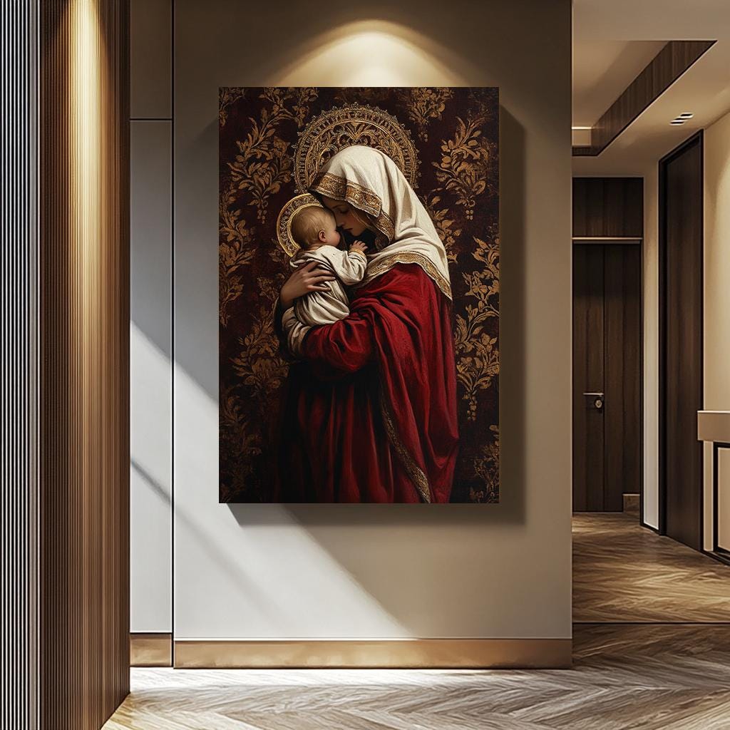 Virgin Mary Wall Art – Renaissance Religious Canvas Print | Sacred Family Artwork